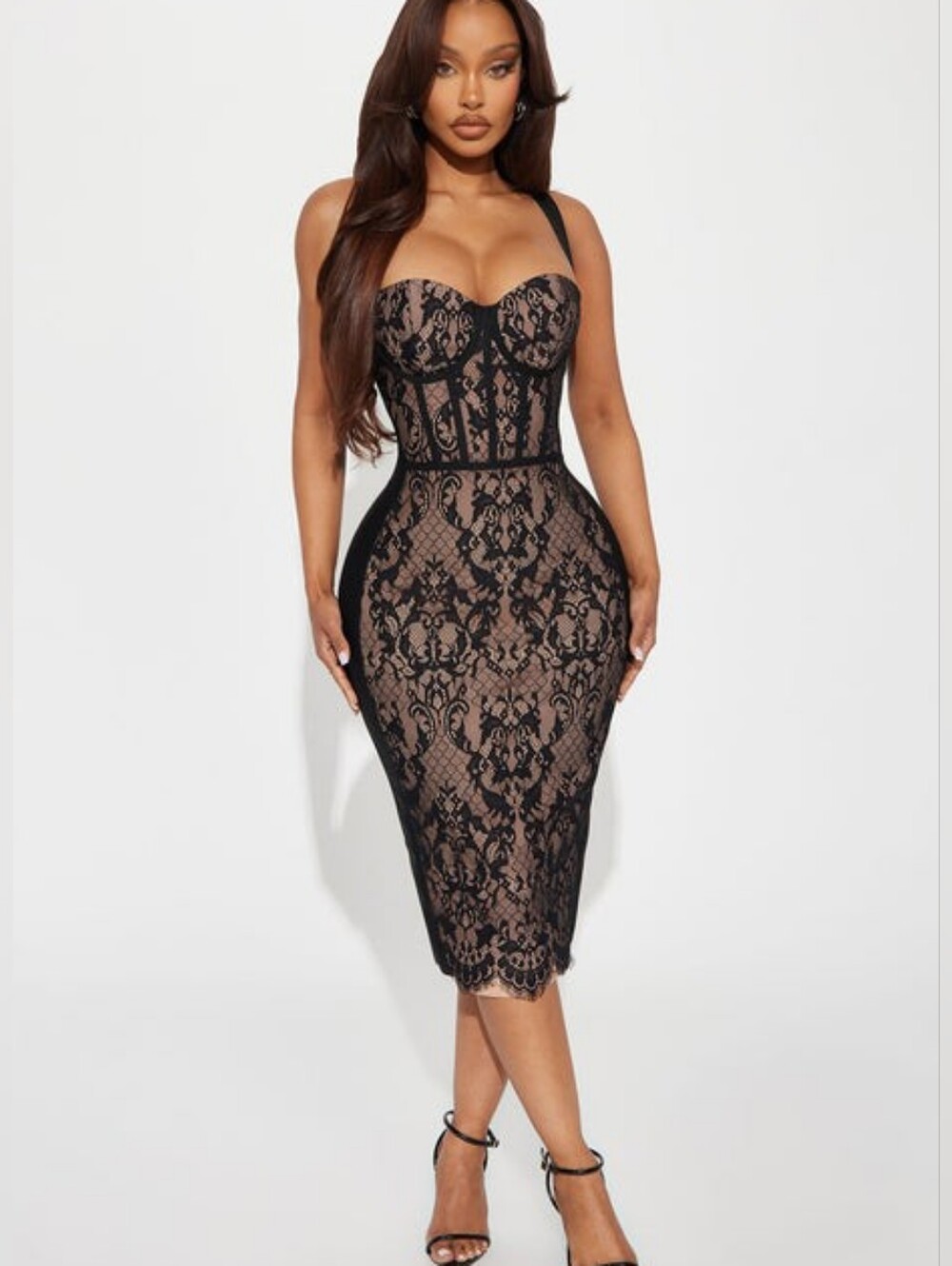 Act Up Lace Bandage Midi Dress - Black